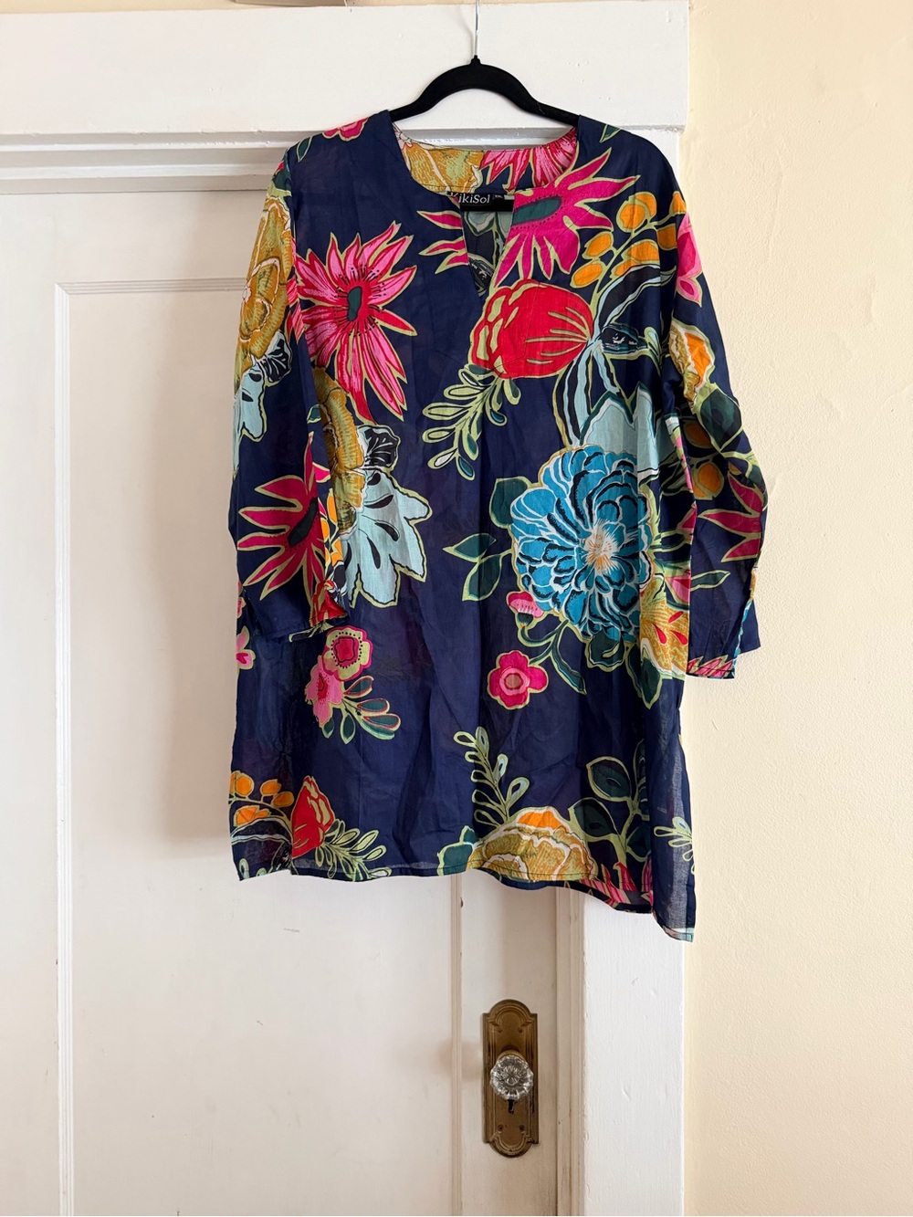 KikiSol Floral Cotton Tunic Dress Navy Multicolor Size XXL